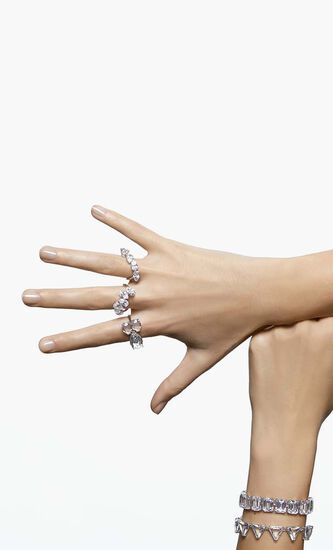 Millenia Cocktail Ring, Pear Cut Crystals, White, Rhodium Plated