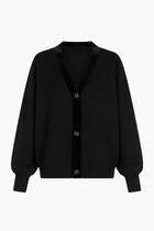Velvet Trim Wool Blend Cardigan
