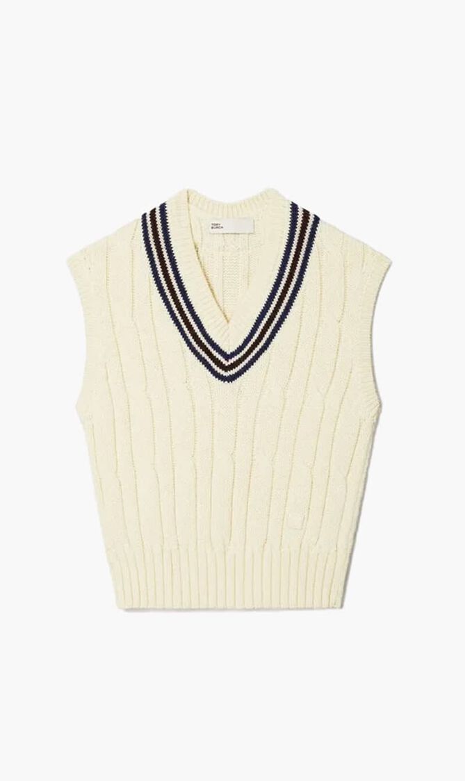 TORY SPORT WOOL CABLE KNIT TENNIS VEST