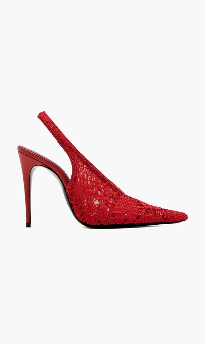 Crochet-knit slingback pumps