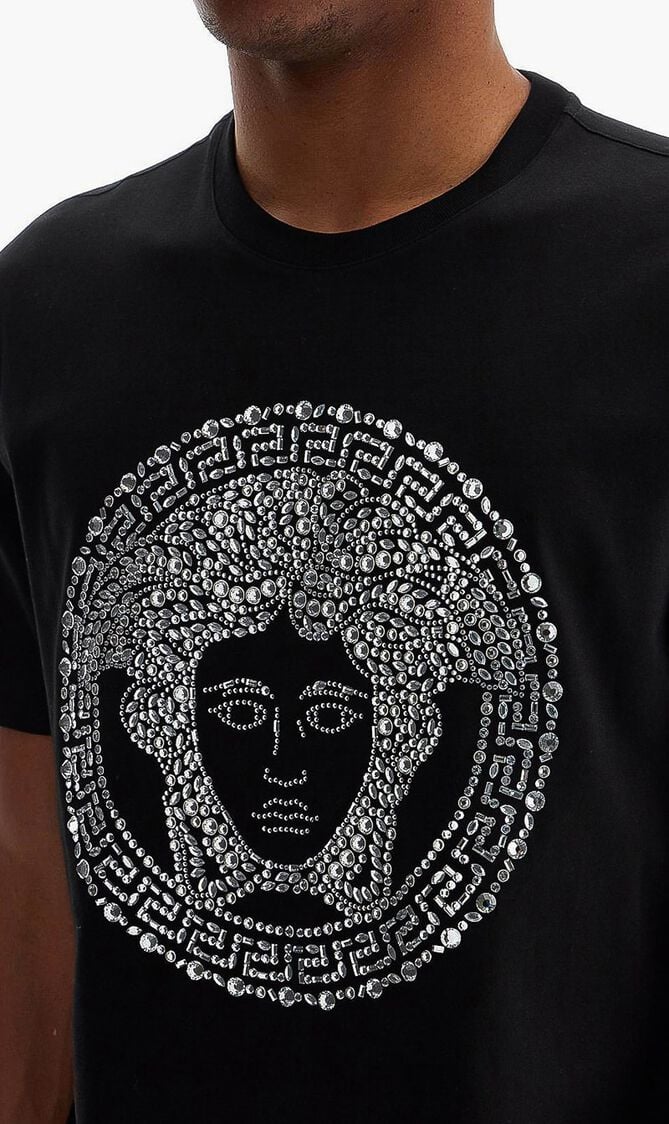 T-SHIRT COMPACT COTTON JERSEY FABRIC + MEDUSA CRYSTAL STRASS EMBROIDERY