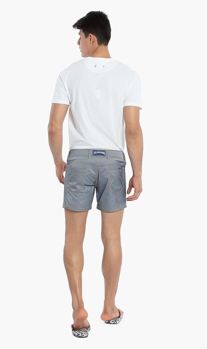 Flat Belt Solid Swim Shorts