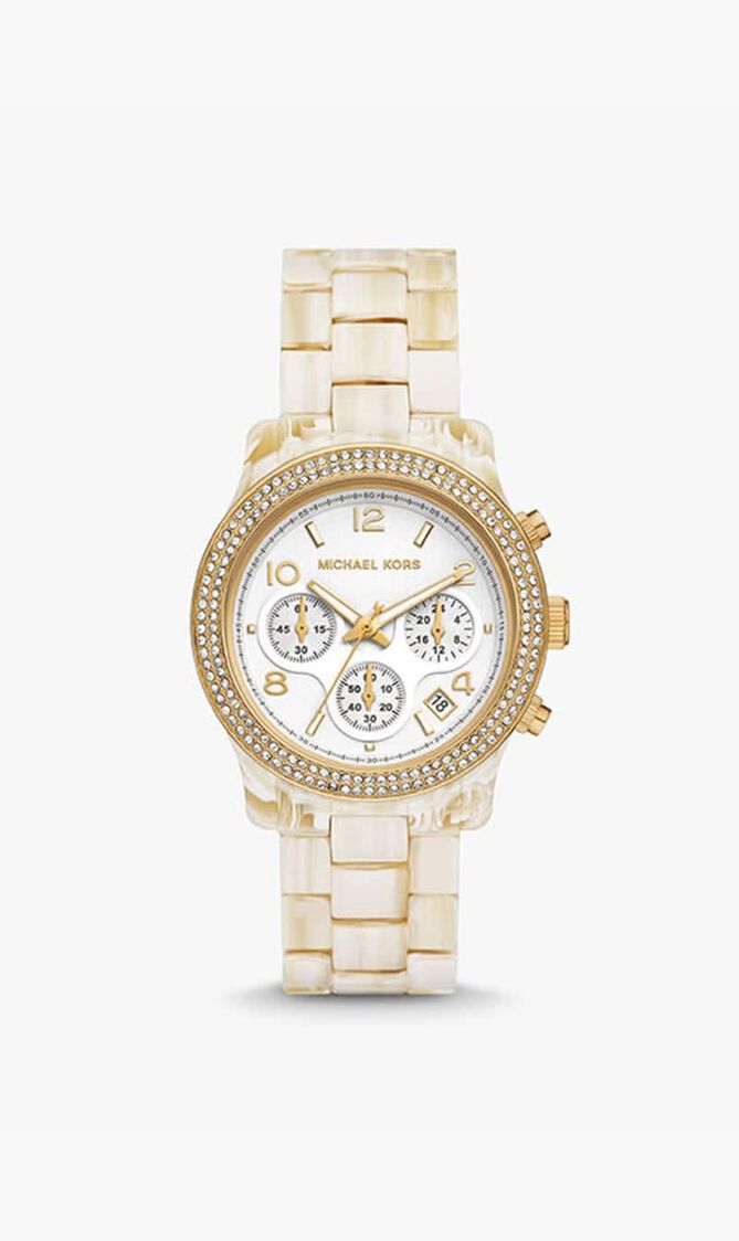 Runway Pav&eacute; Gold-Tone And Acetate Watch