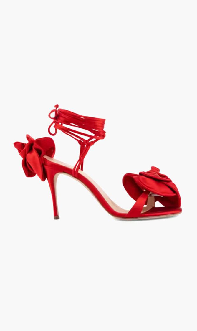 Satin Flower Detail High Heel Sandals