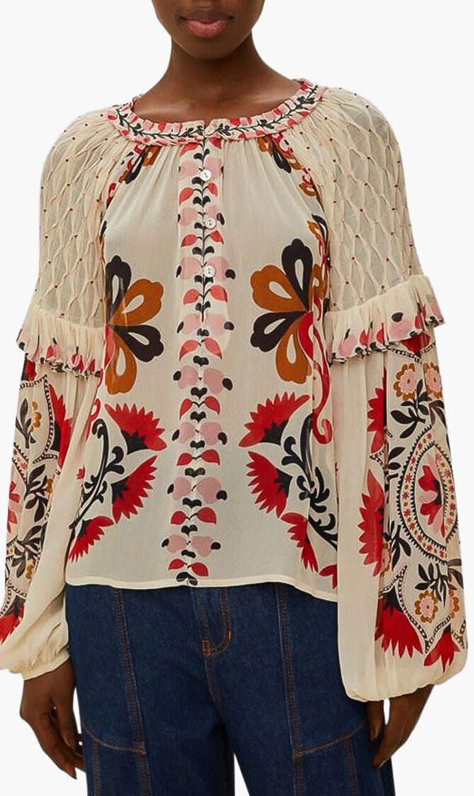 Cashew Mandala Smocked Blouse