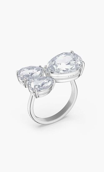 Millenia Cocktail Ring, Pear Cut Crystals, White, Rhodium Plated