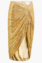 Hand-Embroidered Sequin Stretch Jersey Pareo Skirt