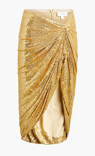 Hand-Embroidered Sequin Stretch Jersey Pareo Skirt