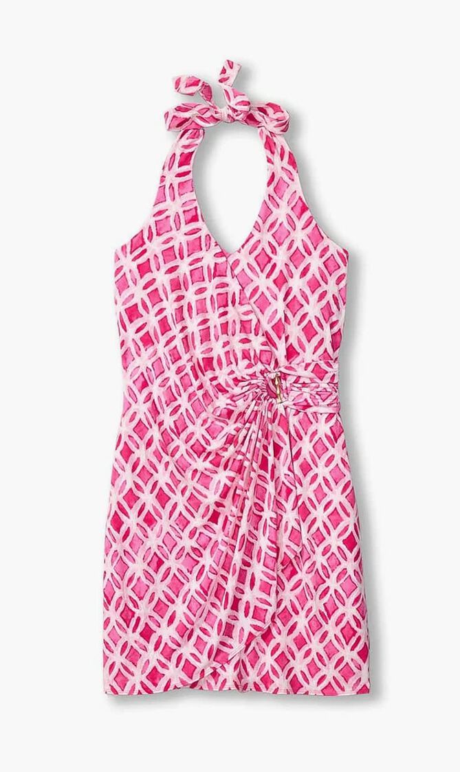 Clara Lovely Lattice Faux Wrap Halter Dress