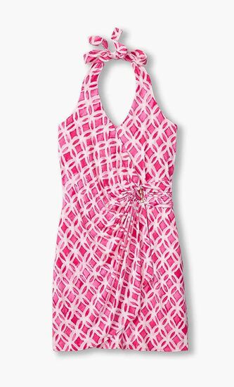 Clara Lovely Lattice Faux Wrap Halter Dress