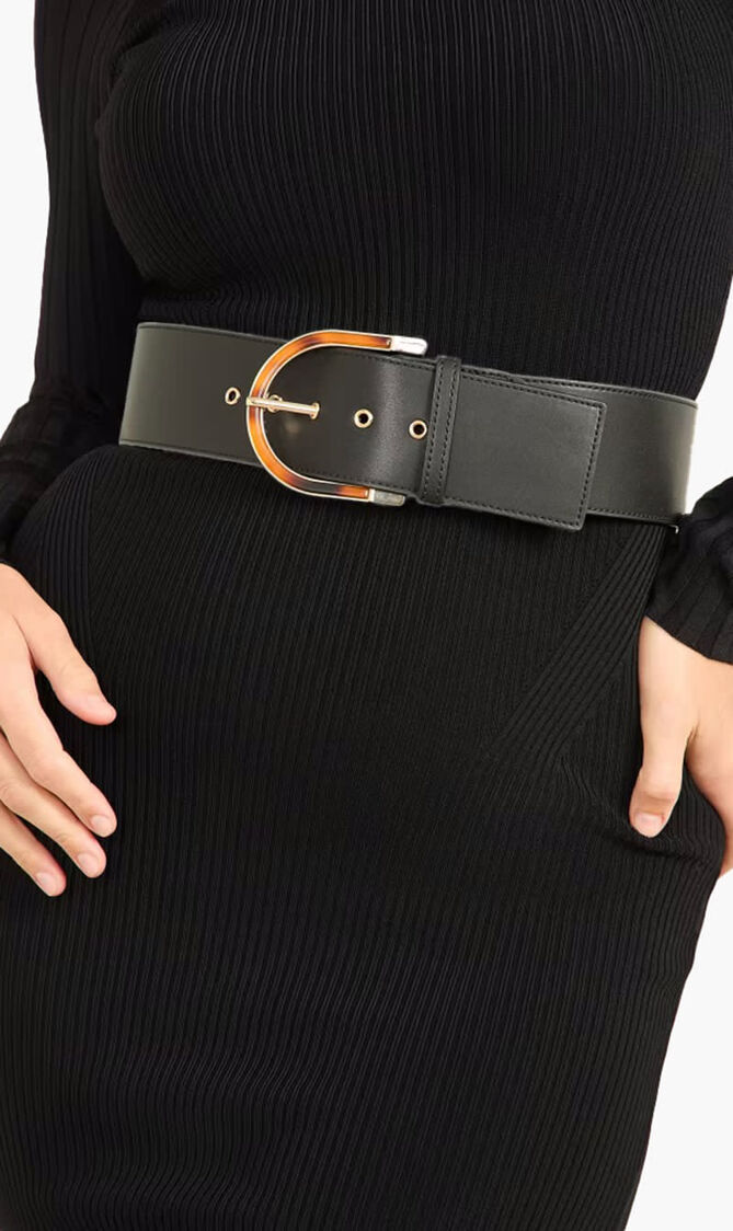 Tortoiseshell Buckle Leather Belt