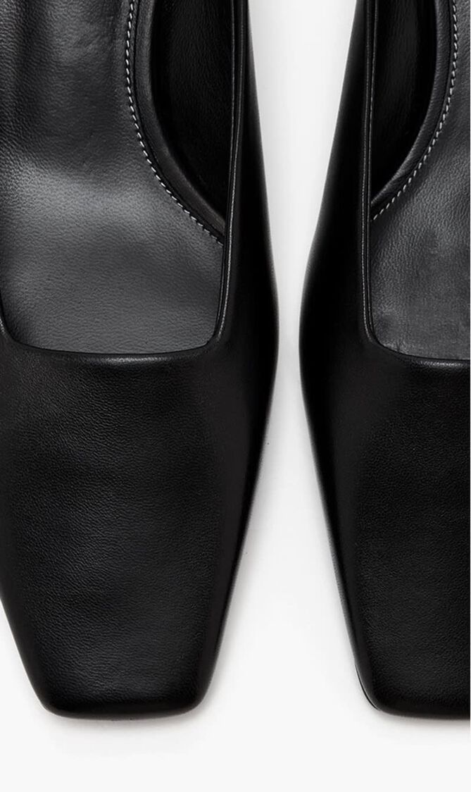 SQUARE LEATHER KITTEN MULES