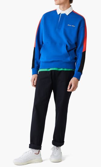 Colorblock Fleece Polo Shirt Sweatshirt