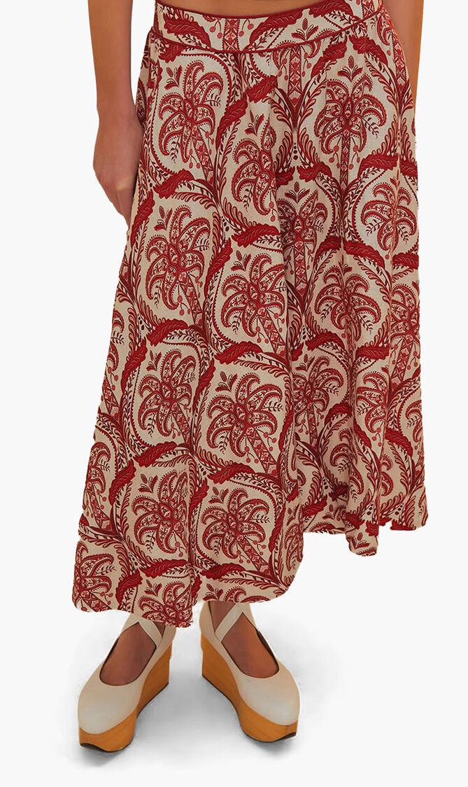 TROPICAL CAMEO OFF WHITE MIDI SKIRT