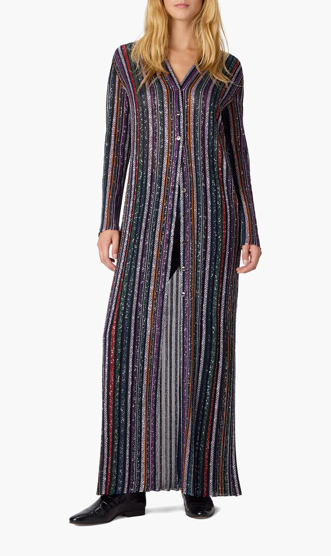 Striped Knit Long Cardigan