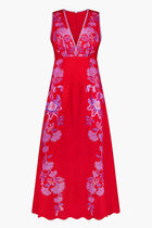 PORCELAIN GARDEN RED MIDI DRES