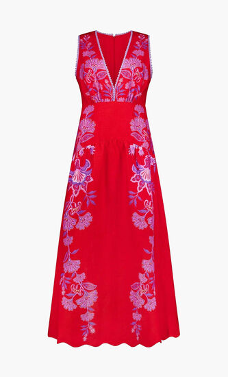 PORCELAIN GARDEN RED MIDI DRES