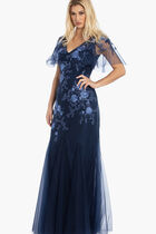 Cape SL Floral Embroidery Tulle Gown