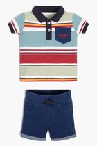 Denim Shorts and Polo Shirt Set