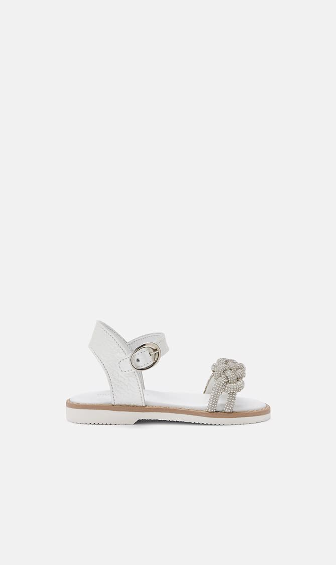 CRYSTAL BRAID BAND EMBELLISHED LEATHER SANDAL