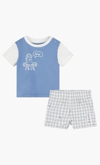 Graphic Print Plaid Shorts Set