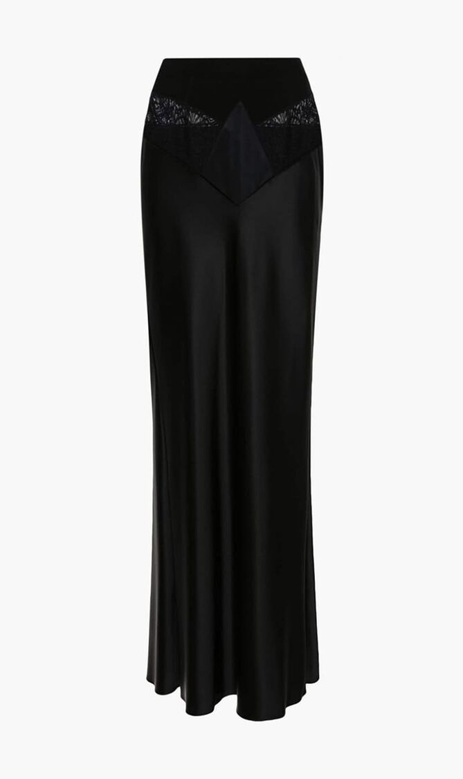 SATIN LACE LONG SKIRT BLACK NO COLOR
