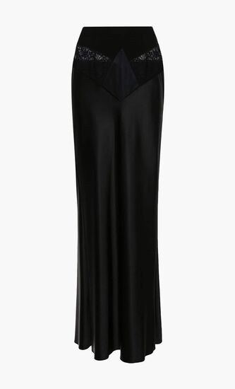 SATIN LACE LONG SKIRT BLACK NO COLOR