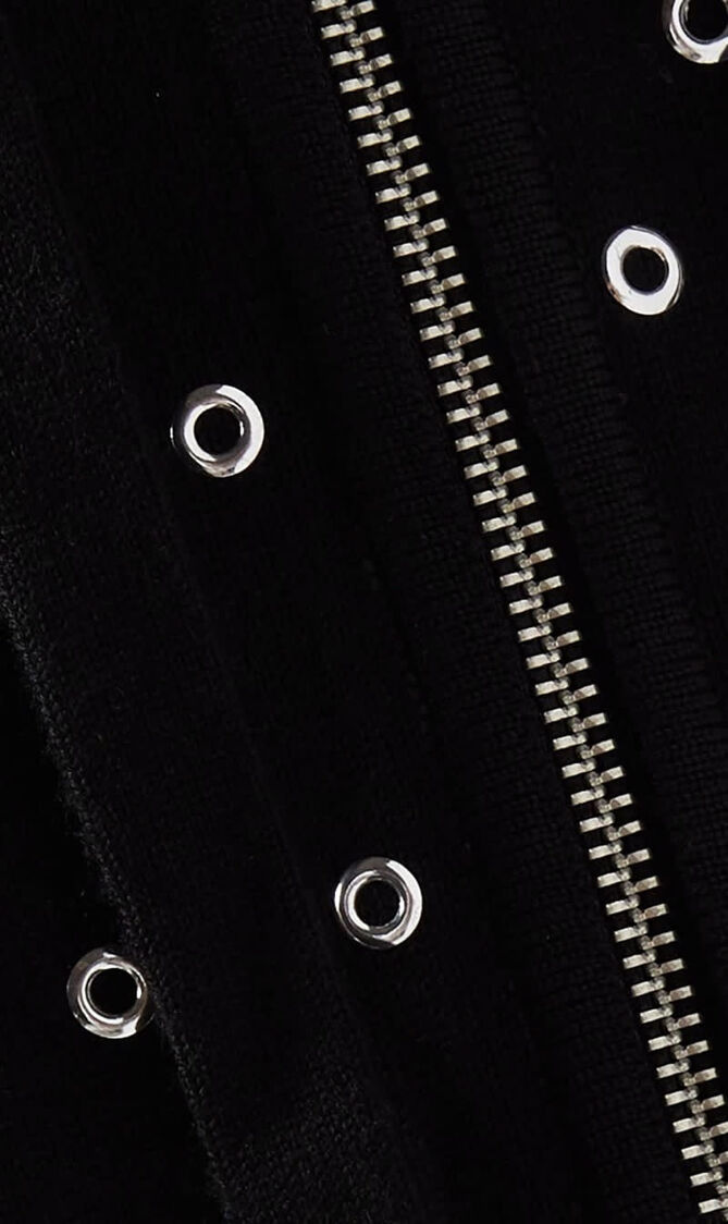 Grommeted Wool Zip-Up Hoodie