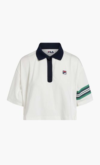 CROPPED FLARED POLO WITH CONTRAST COLLAR