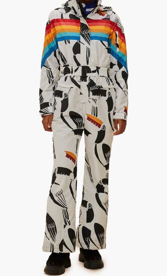Toucan Print Rainbow Striped Ski Suit