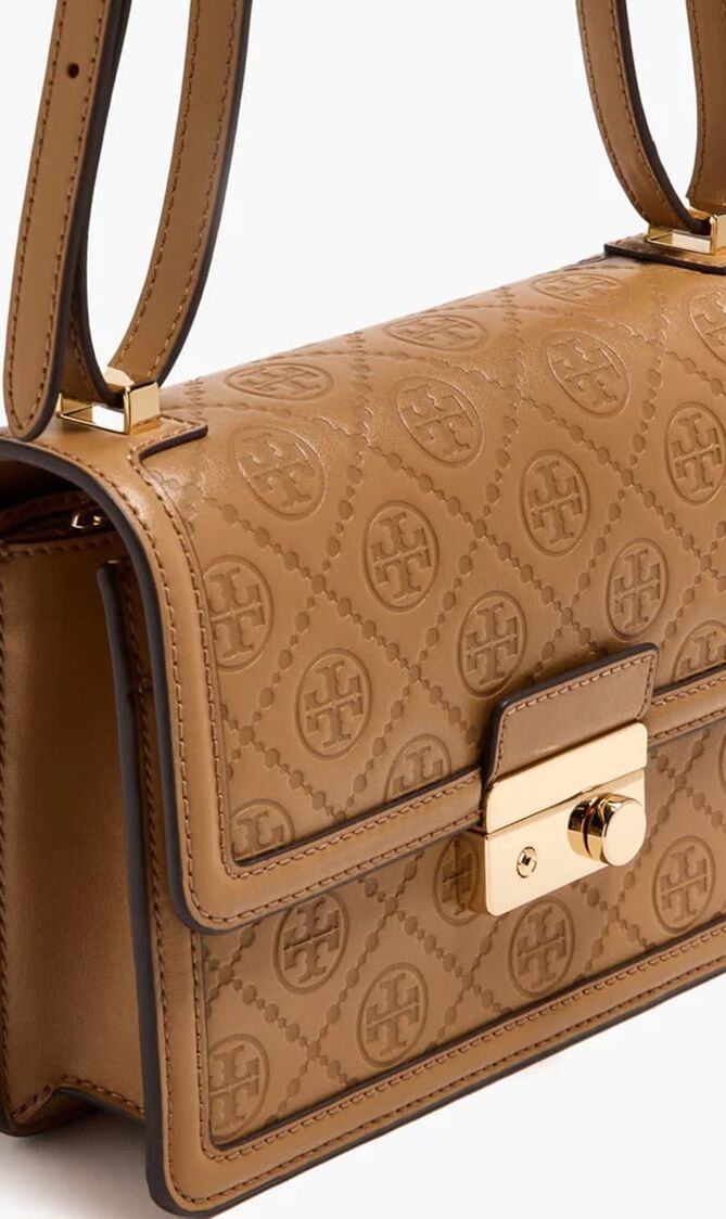 T Monogram Leather Shoulder Bag