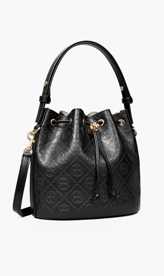 T Monogram Leather Bucket Bag