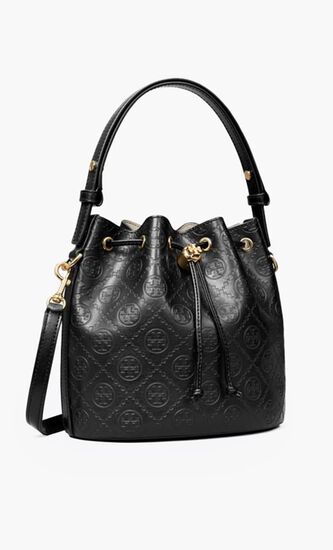 T Monogram Leather Bucket Bag