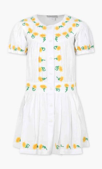 White dress for girl with embroidered sunflowers
