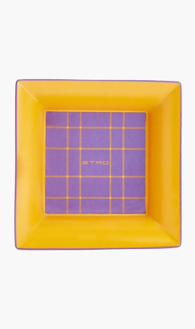 Tartan Trinket Tray Square Small Yellow
