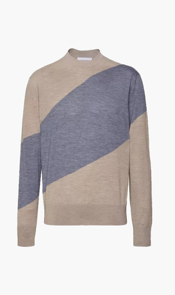 WOOL HALF ENGLISH RIBLONG SLEEVES ROUND-NECK