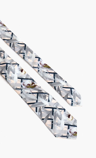 Geo Floral Print Silk Tie
