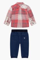 Flannel Plaid Shirt And Stretch Denim Set