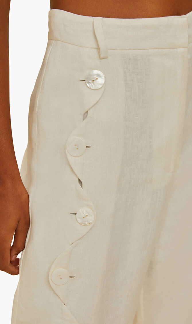 OFF WHITE HIGH WAISTED WAVY BUTTONING PANTS