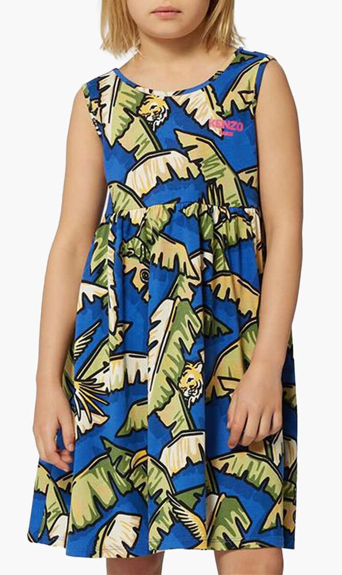 Kids Girls Blue & Green Jungle Dress