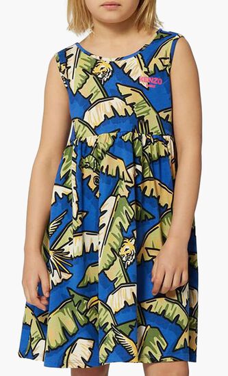 Kids Girls Blue & Green Jungle Dress