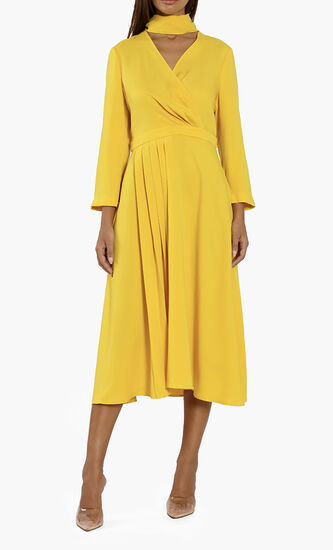 Jilliie Tie-Neck Drapey Midi Dress