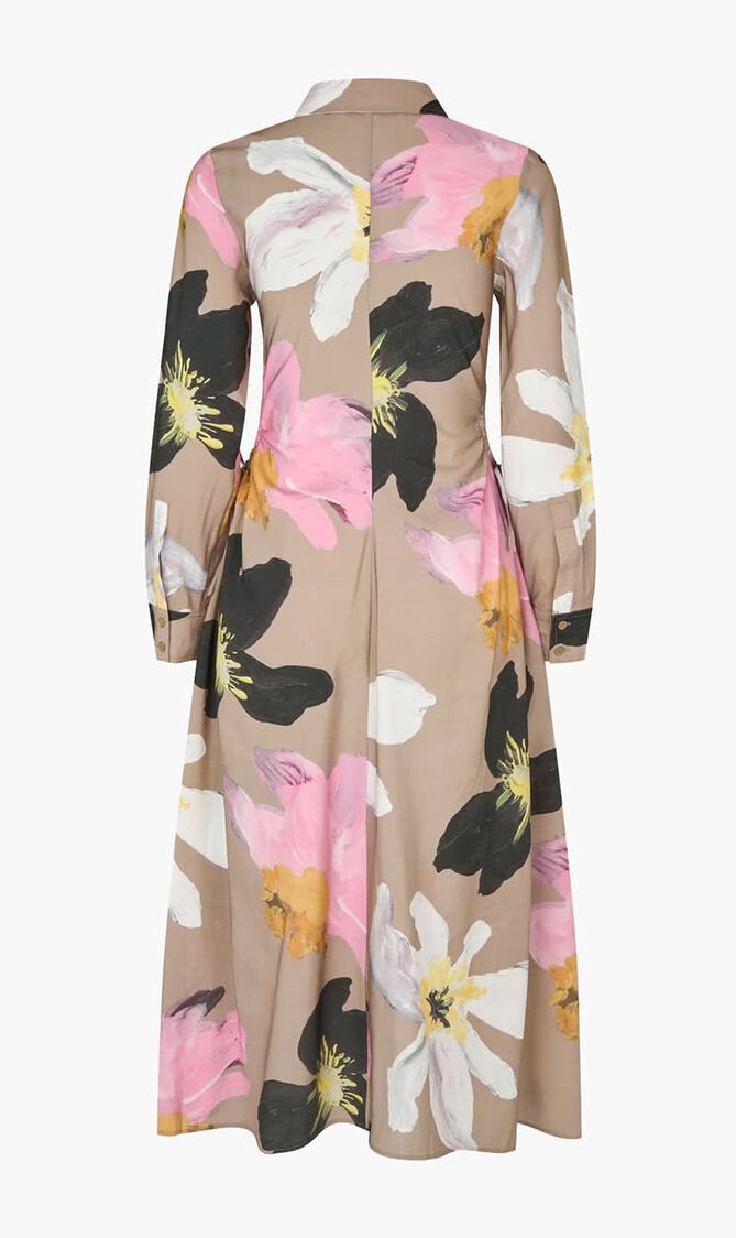 Waist Gather Shirt Midi Dress