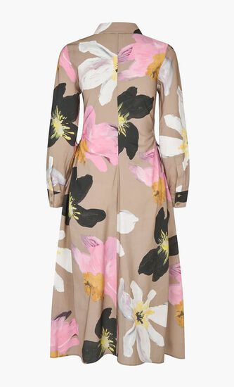 Waist Gather Shirt Midi Dress