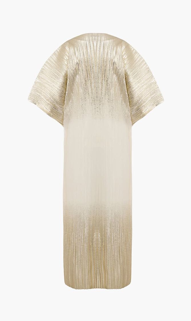 Pleated Metallic V Neck Dress