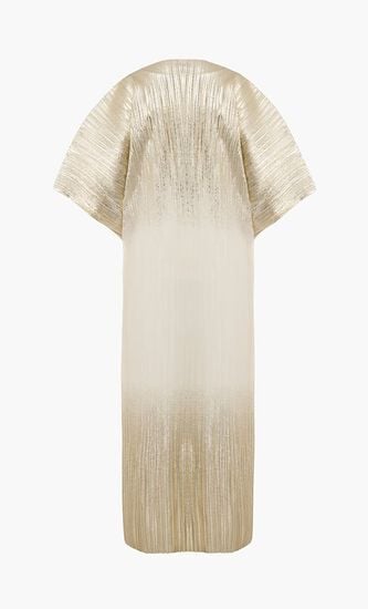 Pleated Metallic V Neck Dress