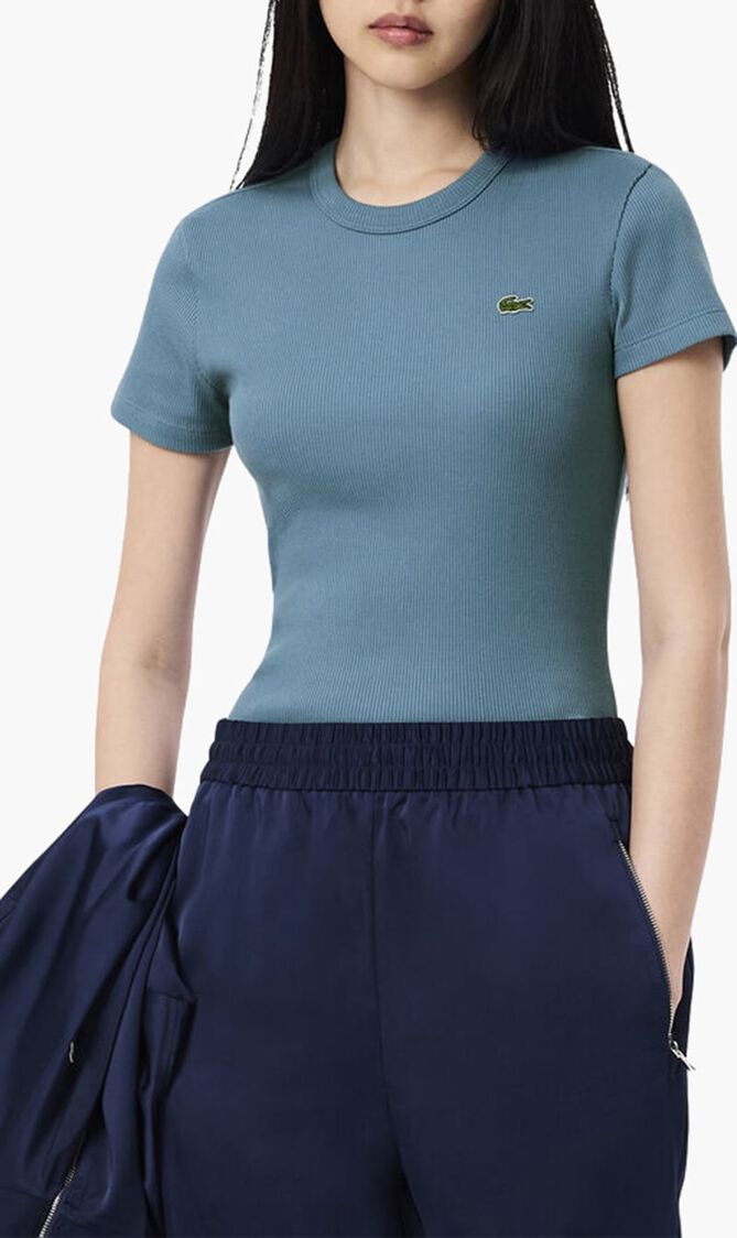 Slim Fit Ribbed Cotton T-shirt