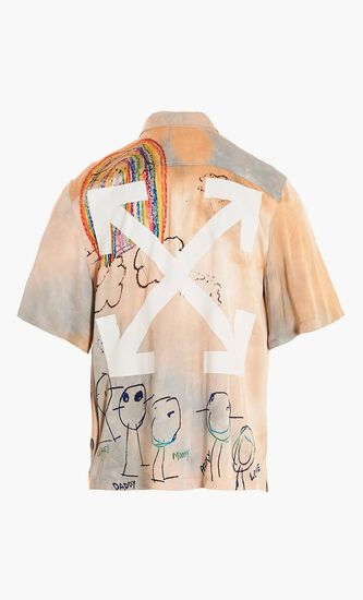 CARTOON SATIN SS SHIRT NEW BEIGE MULTI