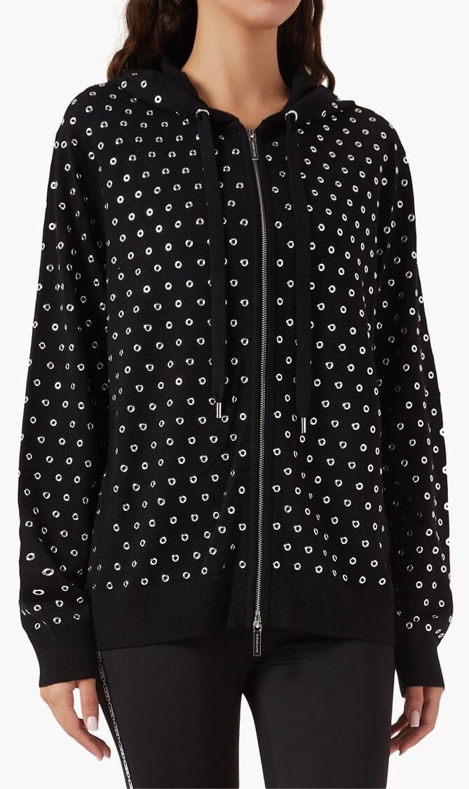 Grommeted Wool Zip-Up Hoodie