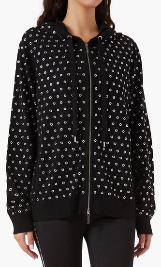 Grommeted Wool Zip-Up Hoodie